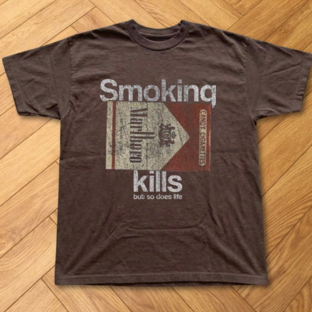 Dark Chocolate Marlboro Smoking Kills Vintage Style Tee Cigarette Warning Shirt